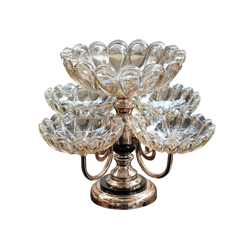 Rotatable Glass Fruit Basket Multilayer Decor Bowl with Base in Rose Gold House of Hampton®