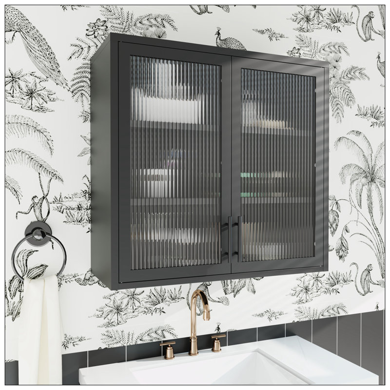 Armoire de rangement murale, verre trempé flûte, Noir