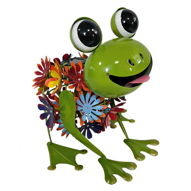 Statue solaire grenouille lumineuse avec corps de fleur