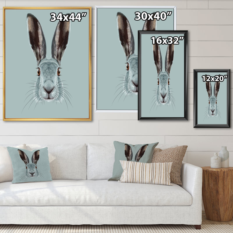 Portrait of Hare I - reproduction d'art sur toile traditionnelle, Cadre noir, H 21 po x l 12 po