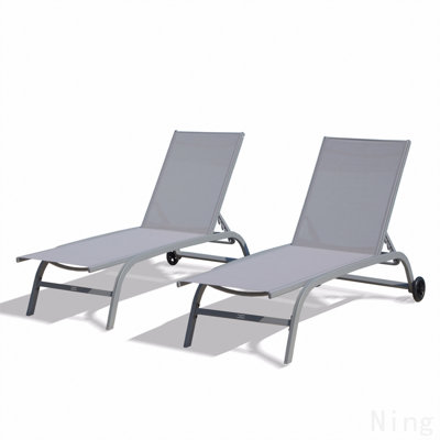 Ensemble de 2 chaises longues pour l'extérieur, chaises longues pour l'extérieur avec roulettes, chaises longues pour l'extérieur à 5 positions réglables, chaises longues pour piscine, patio, plage (bleu lac, 2 chaises longues)