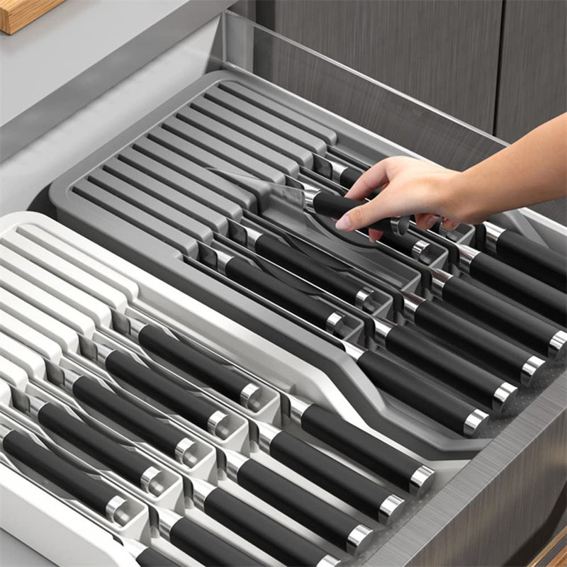 Expandable Knife Organizer For Drawer, Retractable And Adjustable Knife Block Holder Insert, Secure Storage Tray For Kitchen Countertop Organization