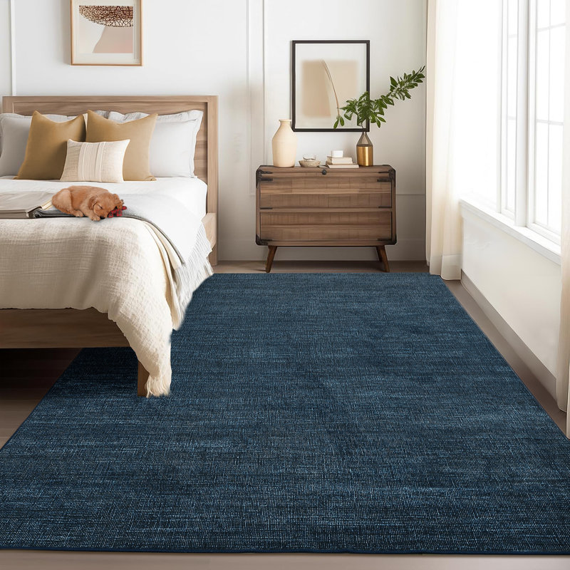 Machine Washable Area Rug for Living Room Modern Solid Color Throw Carpet for Bedroom Dining Room, Rectangle 8' x 10', Blue