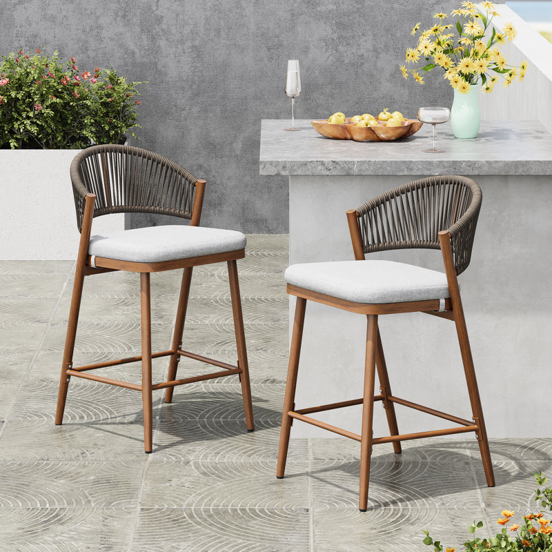 Tabourets de comptoir d'extérieur de 26 po de hauteur avec siège en aluminium et 26 po de style moderne, finition rouille, coussin d'eau, siège de jardin