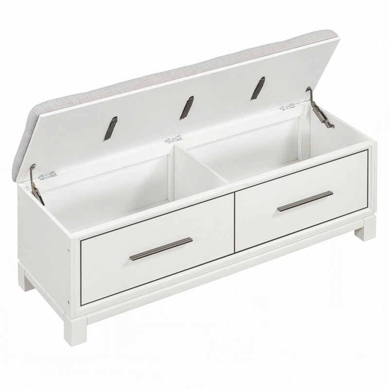 Banc à chaussures avec coussin amovible, banc de rangement pour hall d'entrée, Blanc