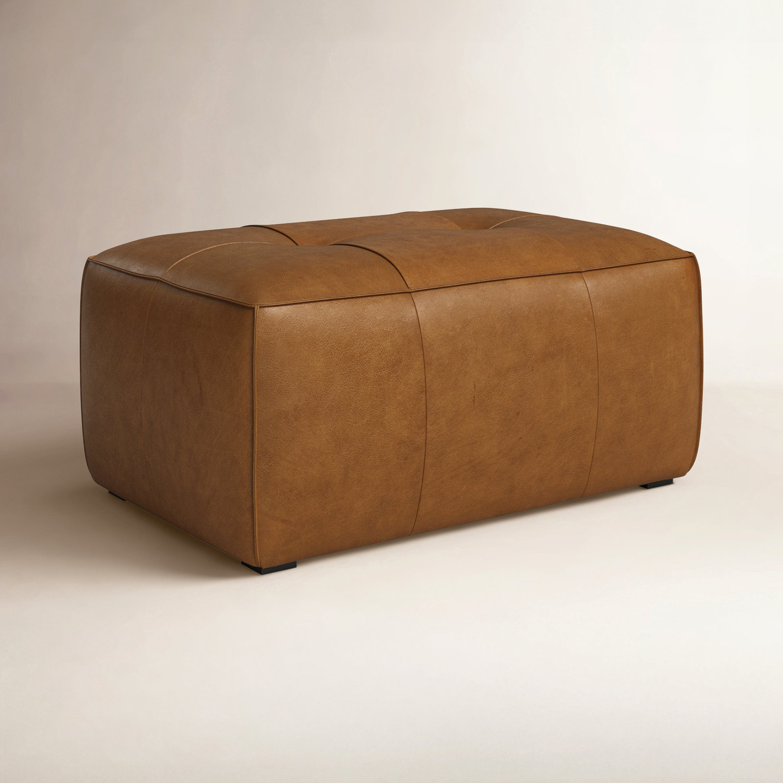 Capa Leather Ottoman, Saddle Tan