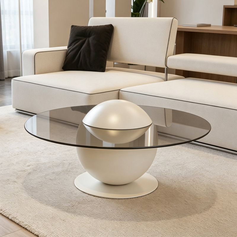 Table basse Fashion Creativité en verre trempé, Gris / crème