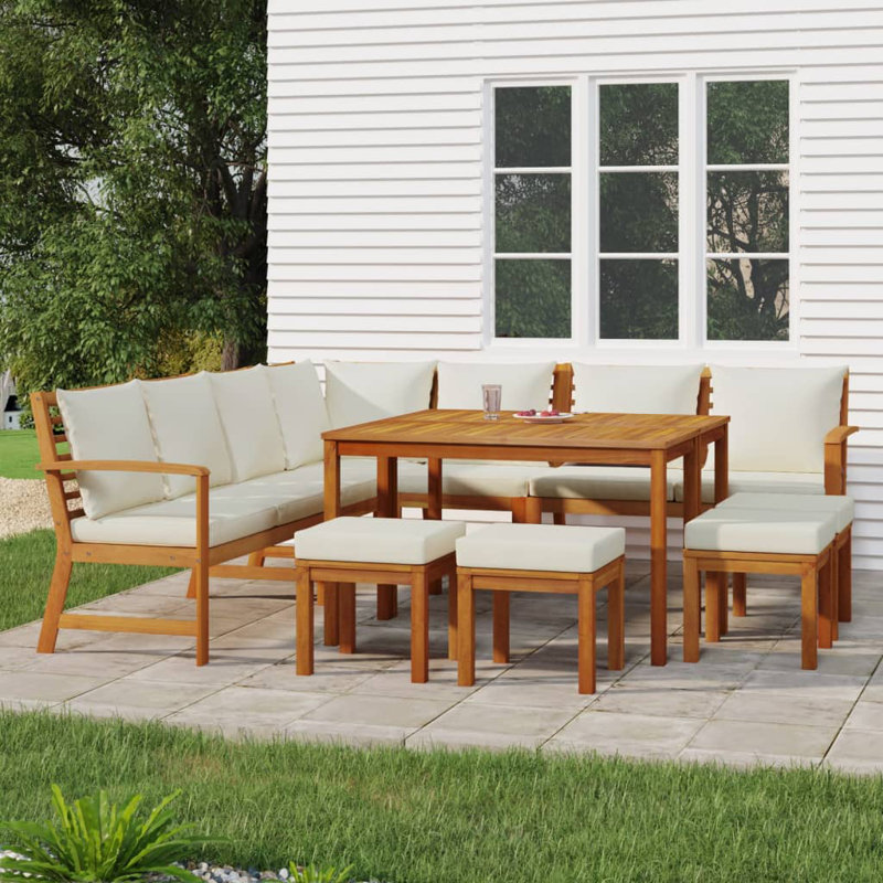 Acacia Patio Dining Set with, Cream, 11