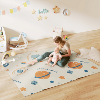 Tapis de jeu pour bébé, tapis rampant 77 po x 69 po, thème astronaute et planète