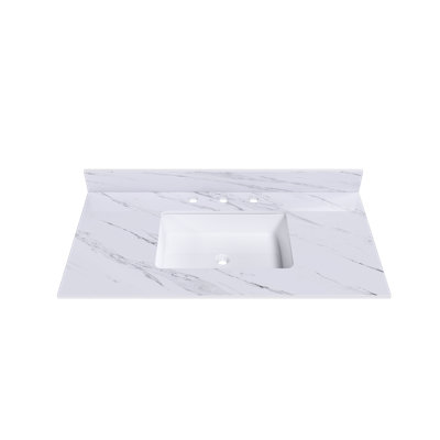 Marble Vanity Top,  Vanity Top With Pre-Drilled Faucet Holes, Bathroom Vanity Top With Undermount Rectangular Middle Sink And Bianco Carrara Venato