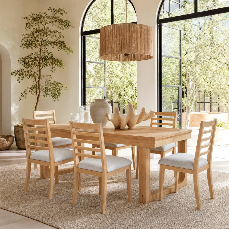 Venn Extendable Dining Table Set with Upholstered Chairs, Natural, 7 Pieces