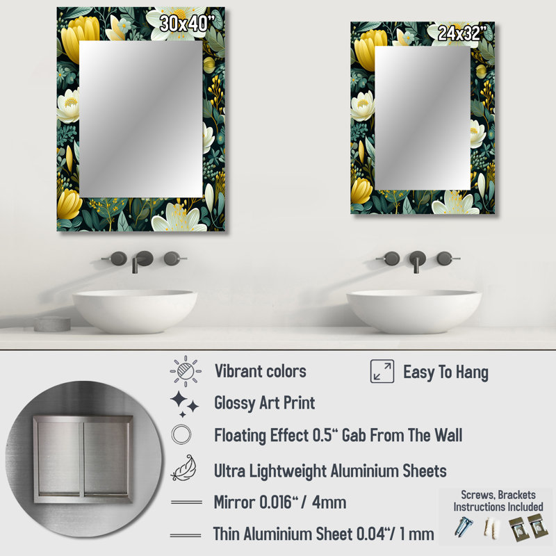 Zahira Botanical Bliss Boho Motif - miroir mural botanique, 32 po x 24 po