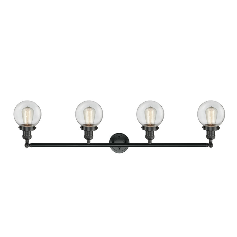 Éclairage pour meuble-lavabo en laiton antique à 4 lumières Lorri, Transparent, Noir mat, Incandescente