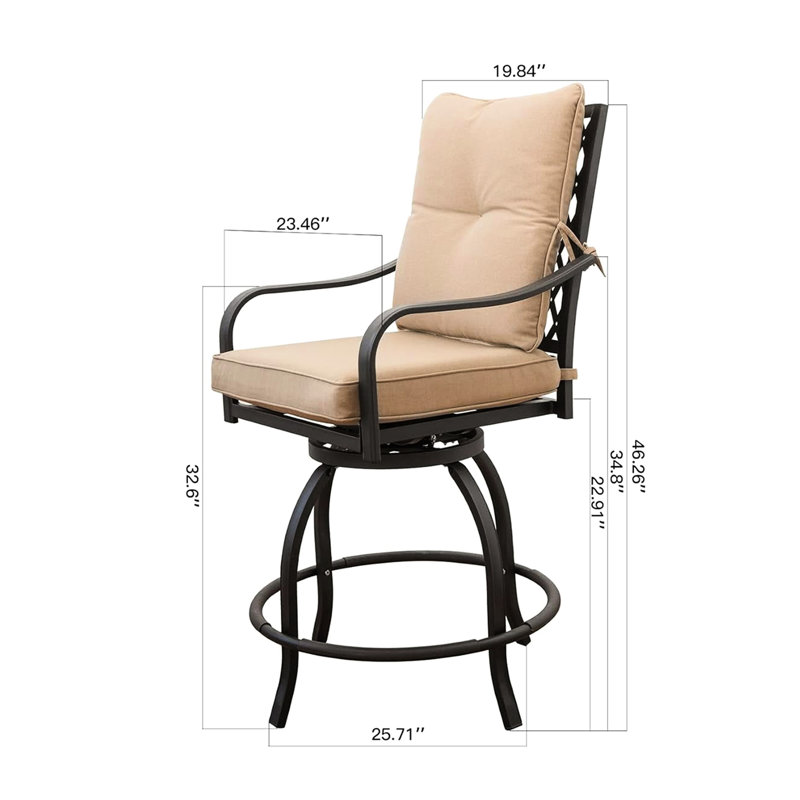 Chaises hautes pivotantes d'extérieur kaki, siège rembourré, tabouret de bar de jardin pivotant à 360 degrés Kaki, base en métal robuste, confortable