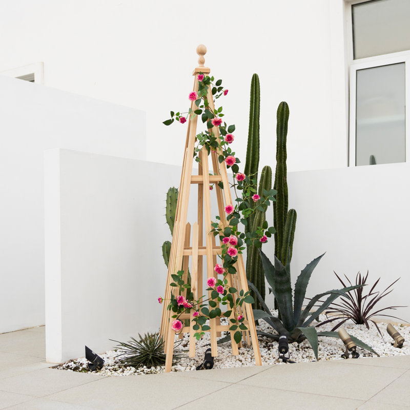 172.7cm H Wood Obelisk Trellis, Beige, 172.7cm x 50.8cm x 50.8cm