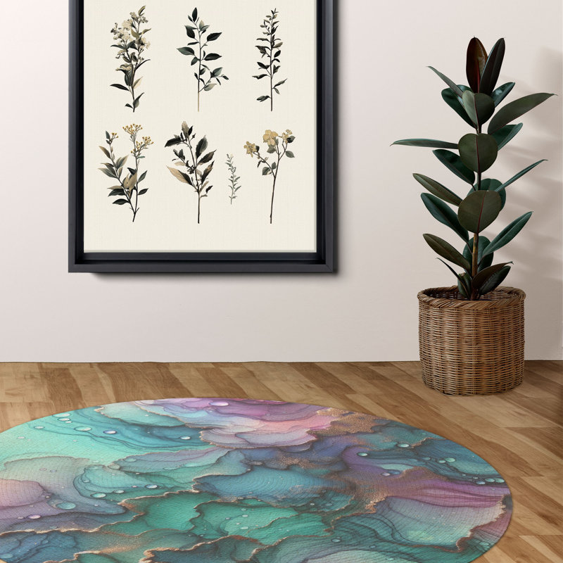 Tapis tressé violet et bleu sarcelle, Rond 5 pi