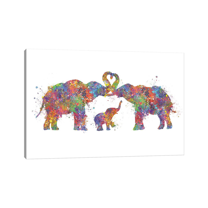 " Elephant Family " by Genefy Art, 18" H x 26" W x 1.5" D, Wrapped Canvas