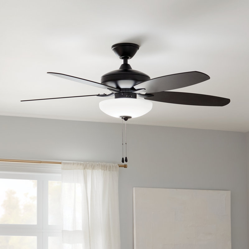 52'' Ceiling Fan with LED Lights, Black with Satin Blade