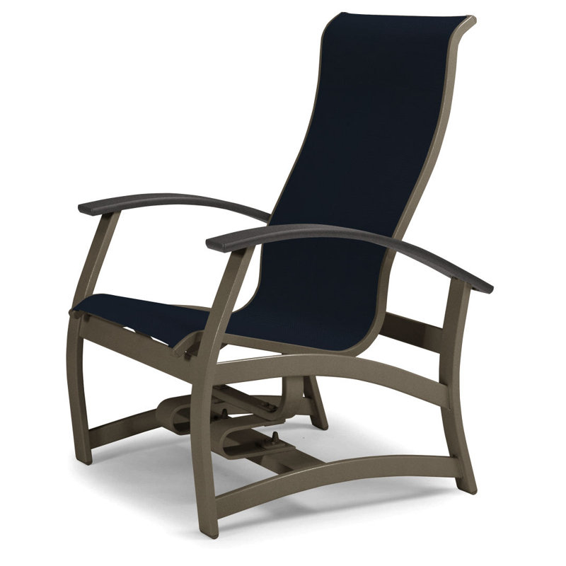 Askar Swivel Powder Coated Aluminum Outdoor Lounge Chair, Classic Graphite P30, Textured Beachwood, Navy 13D Sunbrella®