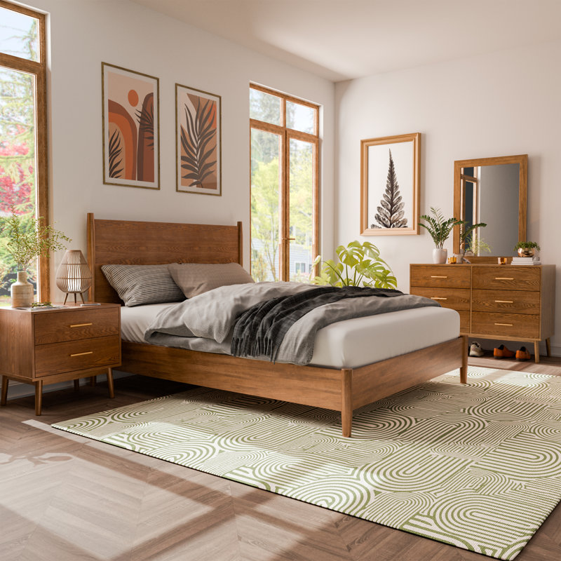 Ensemble de chambre à coucher Nevio, Ensemble de 4 pièces : lit, table de chevet, comm, Très grand