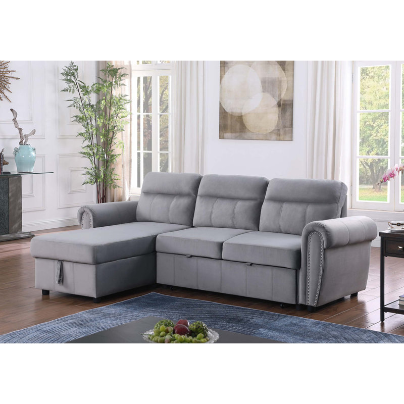 Canapé-lit modulaire réversible en tissu 96,5 po, Orienté à gauche (vu de face), Velours gris velours
