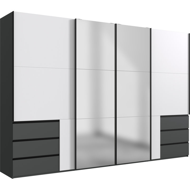 Guardino 4 Door Wardrobe, White/Graphite, 236cm H x 350cm W x 65cm D