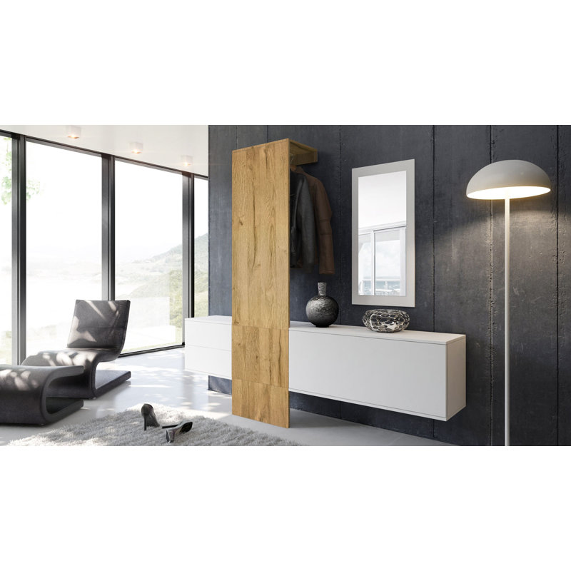 Mccurdy Hall Tree 209cm Wide with Shoe Storage, Oak coloured