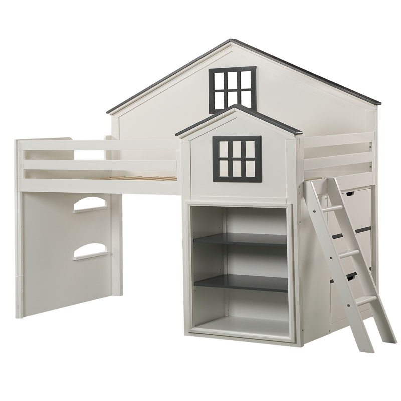 Lit mezzanine Khup en blanc et gris