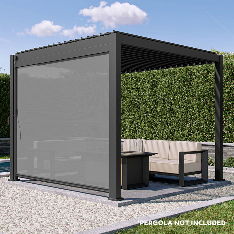 111 Aluminum Pull Down Screen for Pergola, Charcoal, 10ft