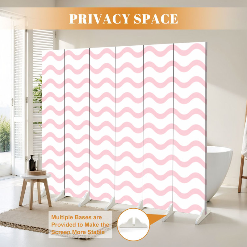 Cloison pliante à 6 panneaux avec paravent minimaliste en toile rose et blanche, null, null