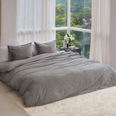 King Size Duvet Cover Set of 3, Bedding Set of 300 Thread Count 100% Cotton on Backside, with Embossed Ginkgo Leafy Pattern, Shadow Blue, Combo of Duvet Cover and Pillow Shams