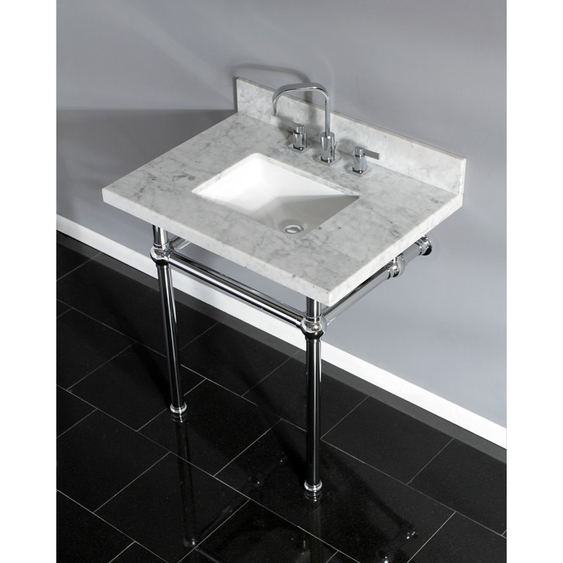 Kingston Brass Templeton 30-Inch Carrara Marble Vanity Top with Brass Legs (8-Inch, 3-Hole), Polished Chrome