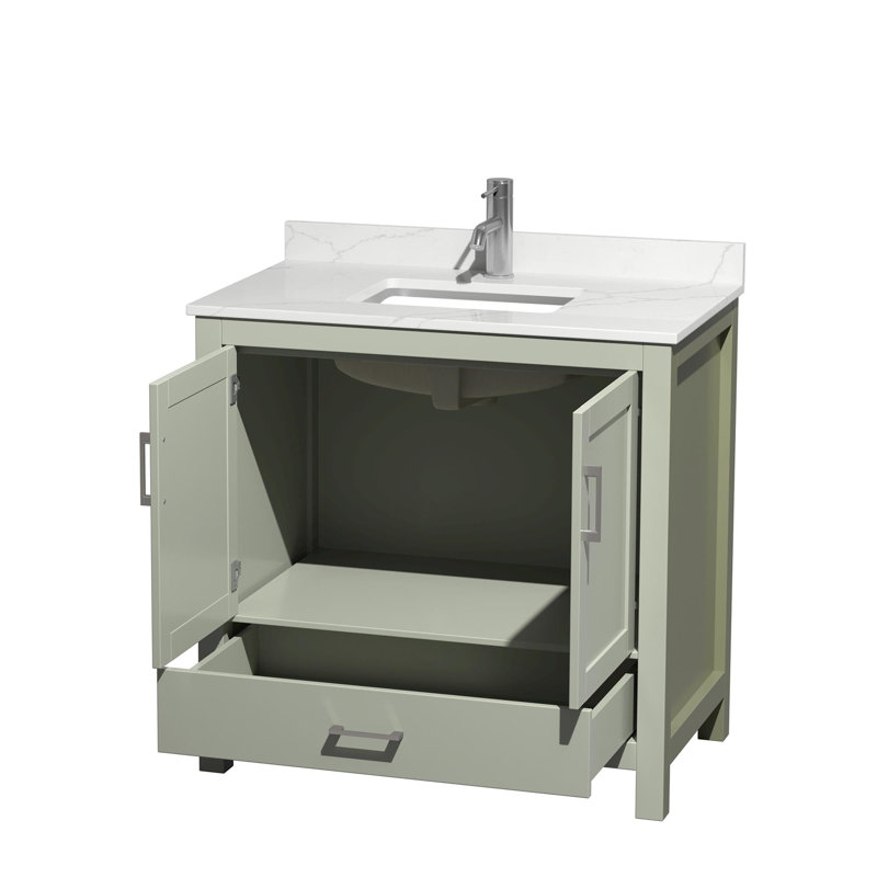 Sheffield 36" Freestanding Single Bathroom Vanity with Quartz Top, Green, Brushed Nickel, Giotto Quartz
