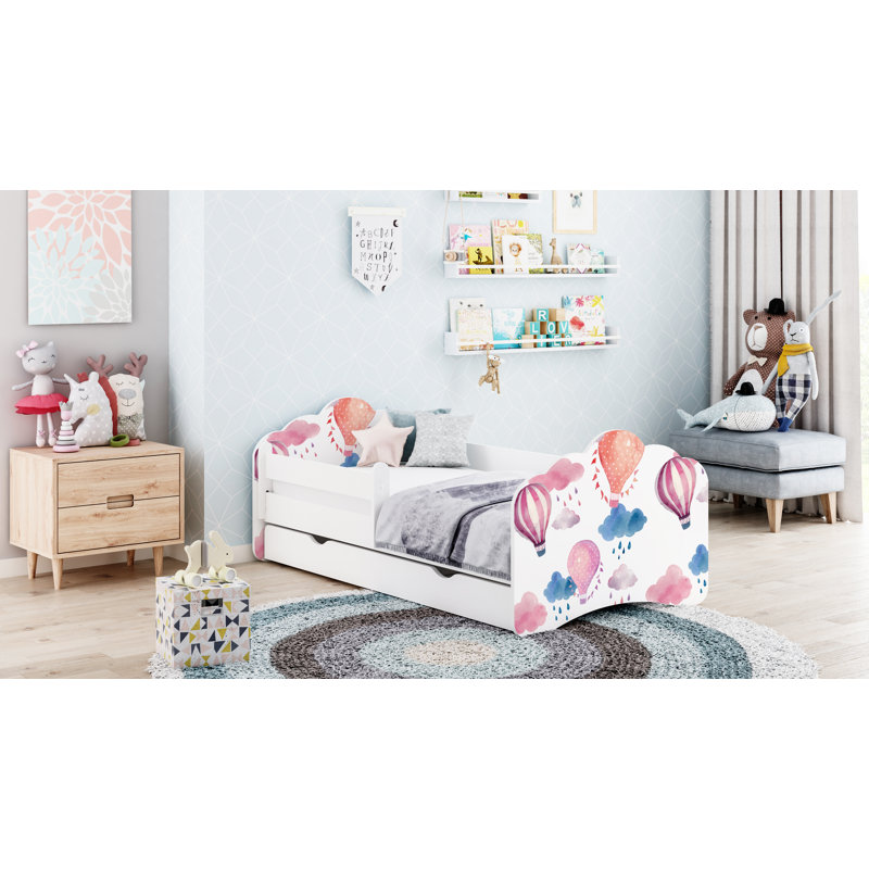 Ramsell European Toddler Bed Frame with Drawers, 56.5 x 70 x 140cm, White