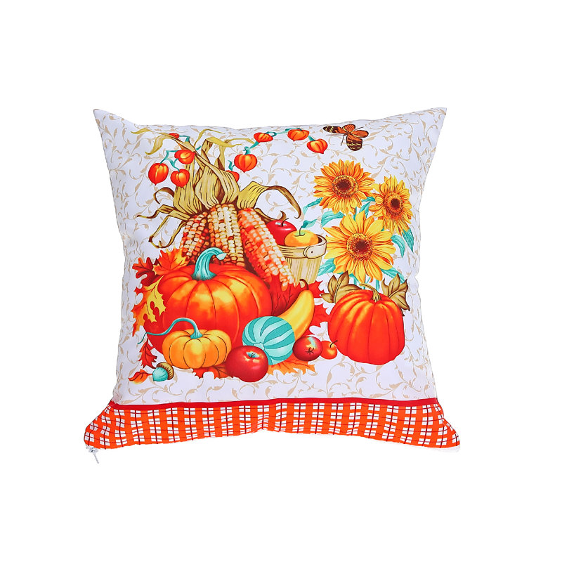 Coussin en polyester à imprimé numérique (Happy Harvest) (18 x 18) - ensemble de 2