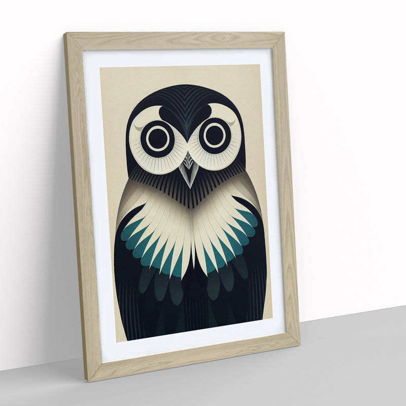 Unique Owl Art No.6 Abstract - Single Picture Frame Print, 34cm H x 25cm W x 2cm D, Oak Framed