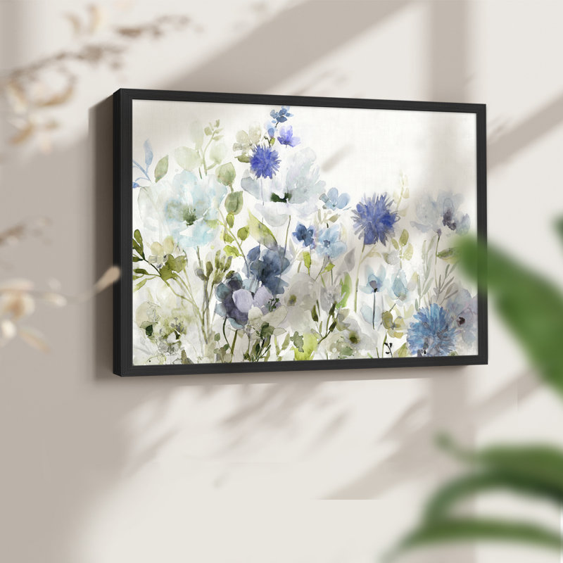 Fleurs sauvages en bleu - reproduction encadrée - réaménageable, H 8 po x l 10 po, Noir, noir, noir, noir