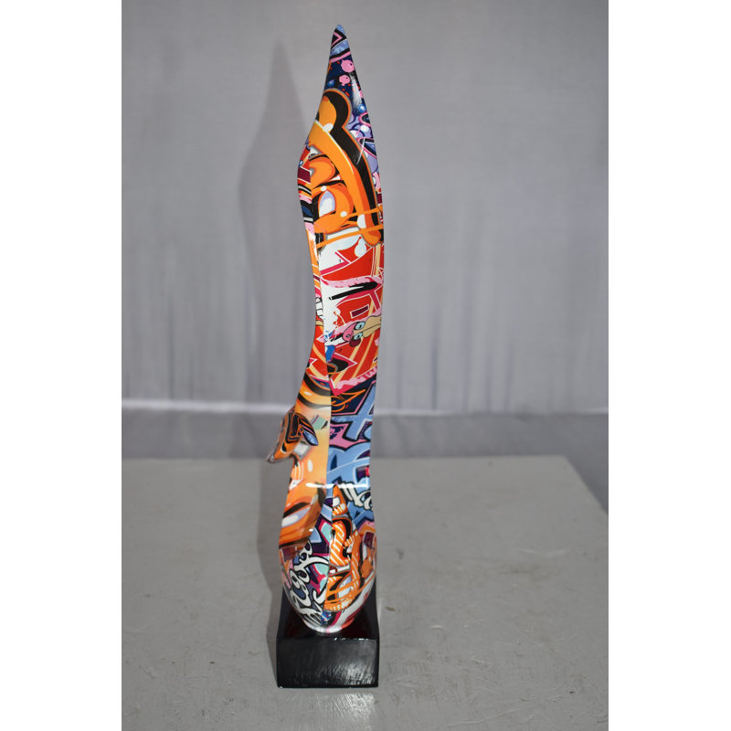 Jakin Modern Art Abstract of Fire Painted Graffiti Style Resin Statue  6" x 3" x 16"H