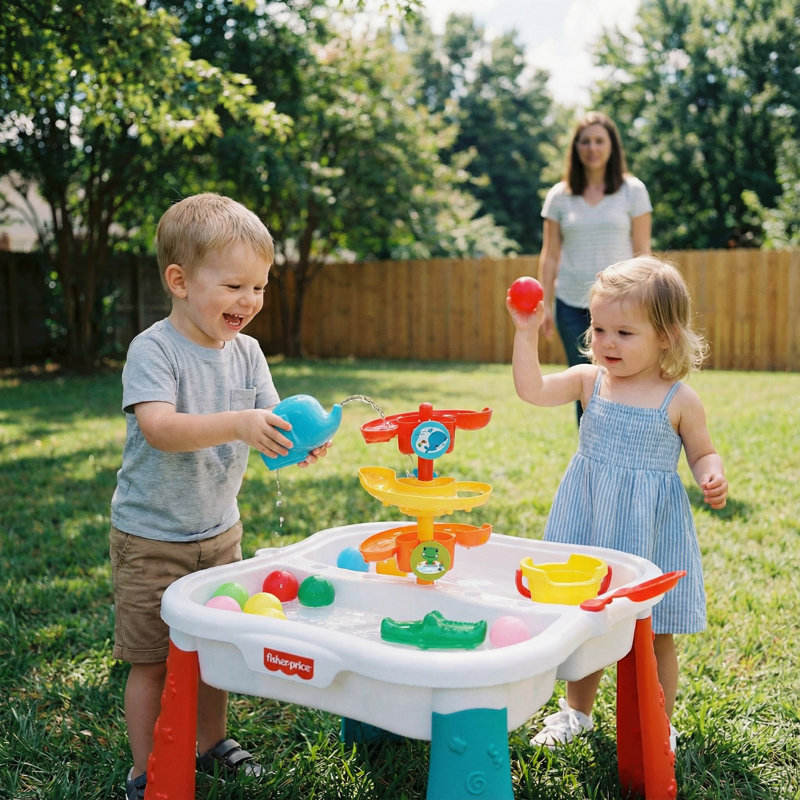 Table de jeu Fisher Splash Ball Run de Fisher-Price, facile à nettoyer, accessoires complets, 1,5 ans et plus