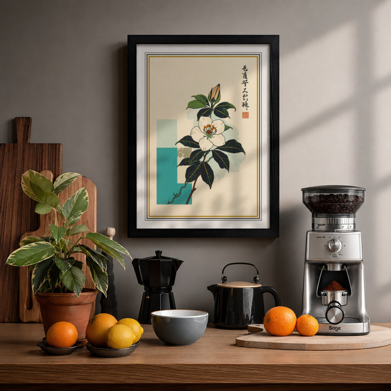 Blossom in Blue Vase Japandi - Framed Print, A1 - 84.1 x 59.4 cm, Black