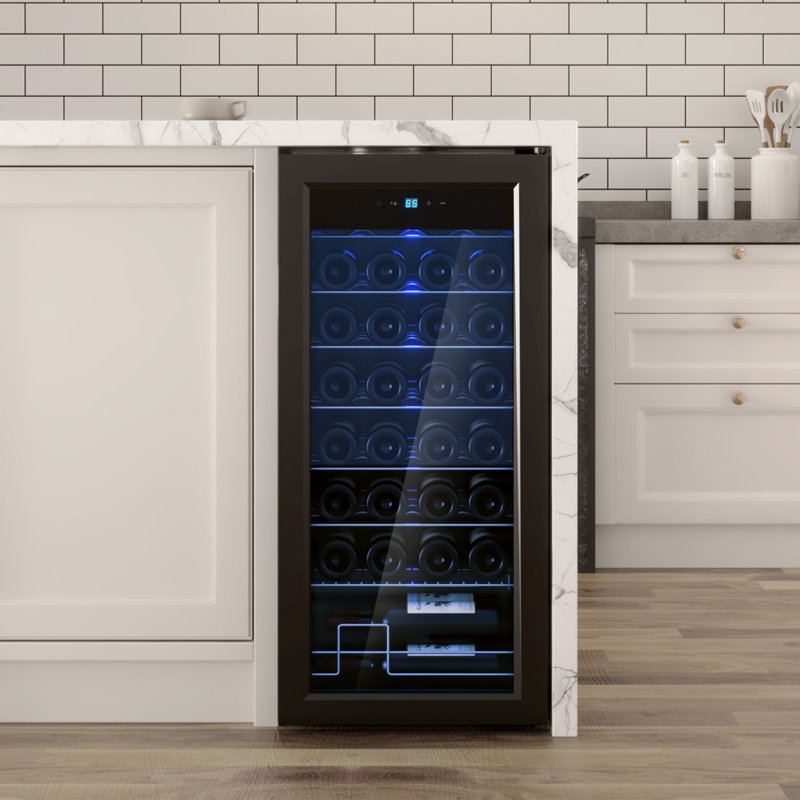 Refroidisseur à vin 32 bouteilles à compresseur - 41 64 -64 ℉ Cave à vin autoportante, conception compacte, porte simple en verre, commande tactile numérique à DEL, pour vin rouge, blanc, champagne ou mousseux