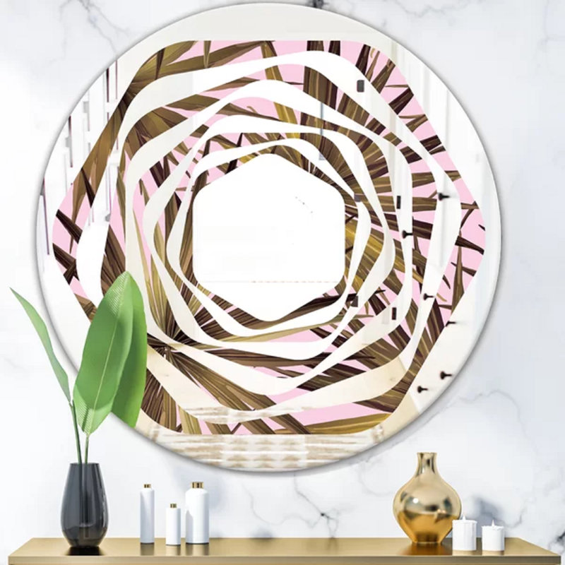 Miroir mural tropical à feuilles blanches Whirl, 23,6 po x 23,6 po