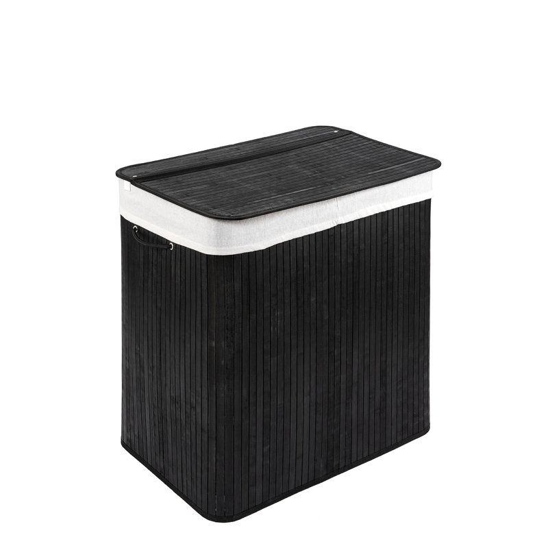 Bamboo Laundry Hamper with Handles, Large (62.5cm H x 60cm W x 40cm D), Black