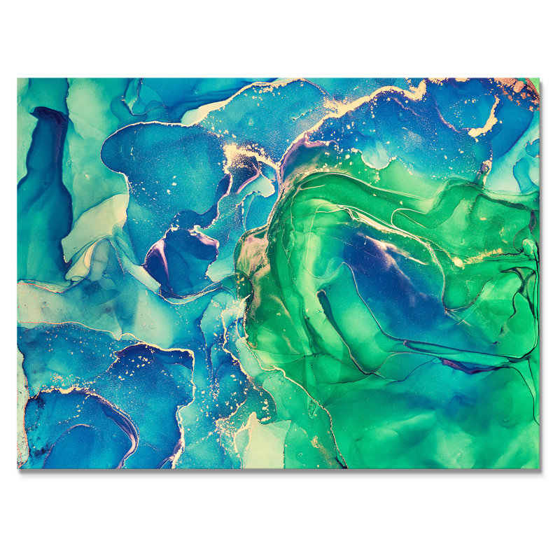 «Blue and Green Abstract Abstract Art I», reproduction sur toile, H 24 po x l 32 po, Toile tendue