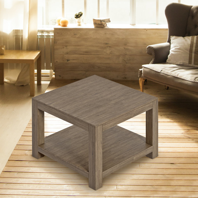 Ewalt Solid Wood Four Leg Coffee Table with Storage, Grey