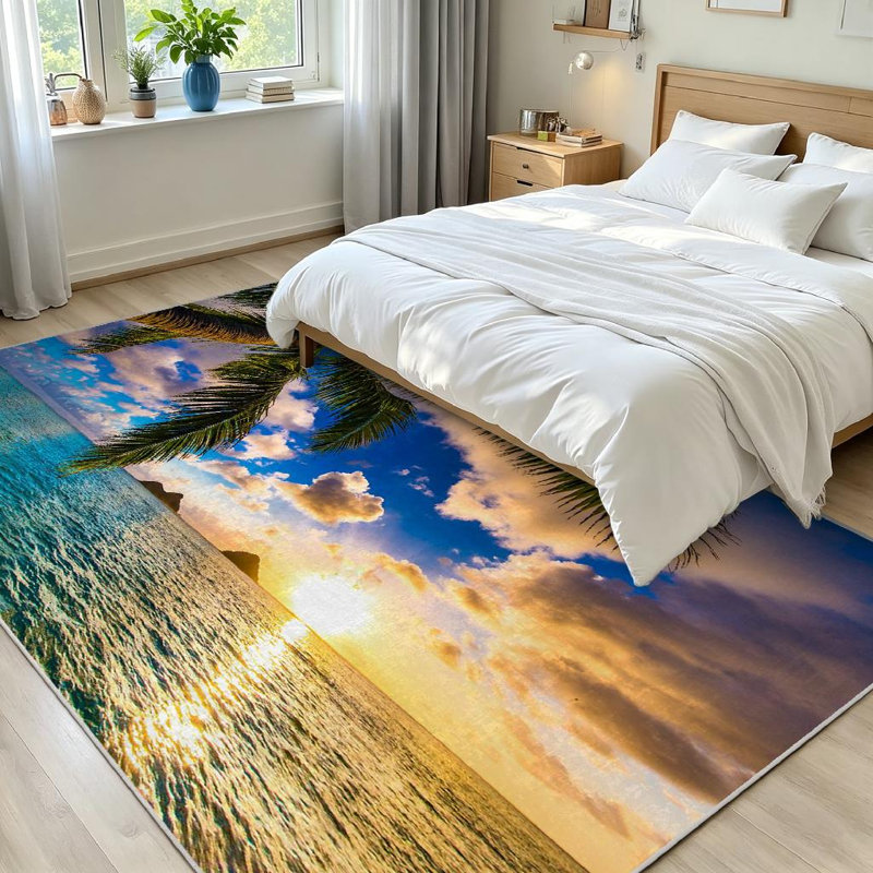 Magnifique tapis d'intérieur transparent Sunrise Hawaii Beach, Rectangle 71" x 98"