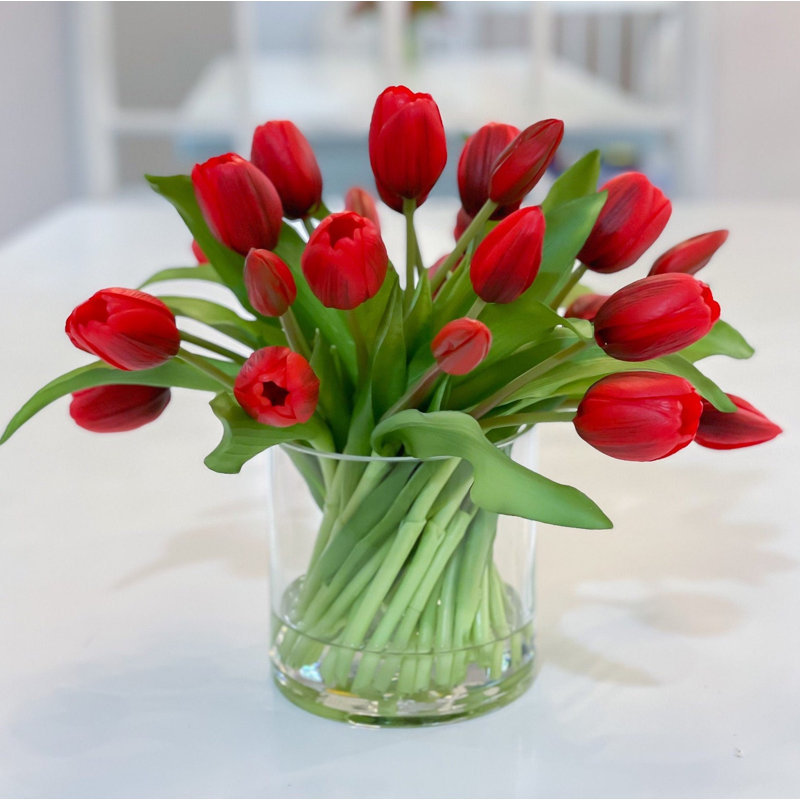 Tulip Arrangement in Vase, Red