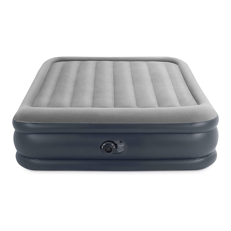 Queen Size Gray and Black Raised Air Mattress with Built-in Pump