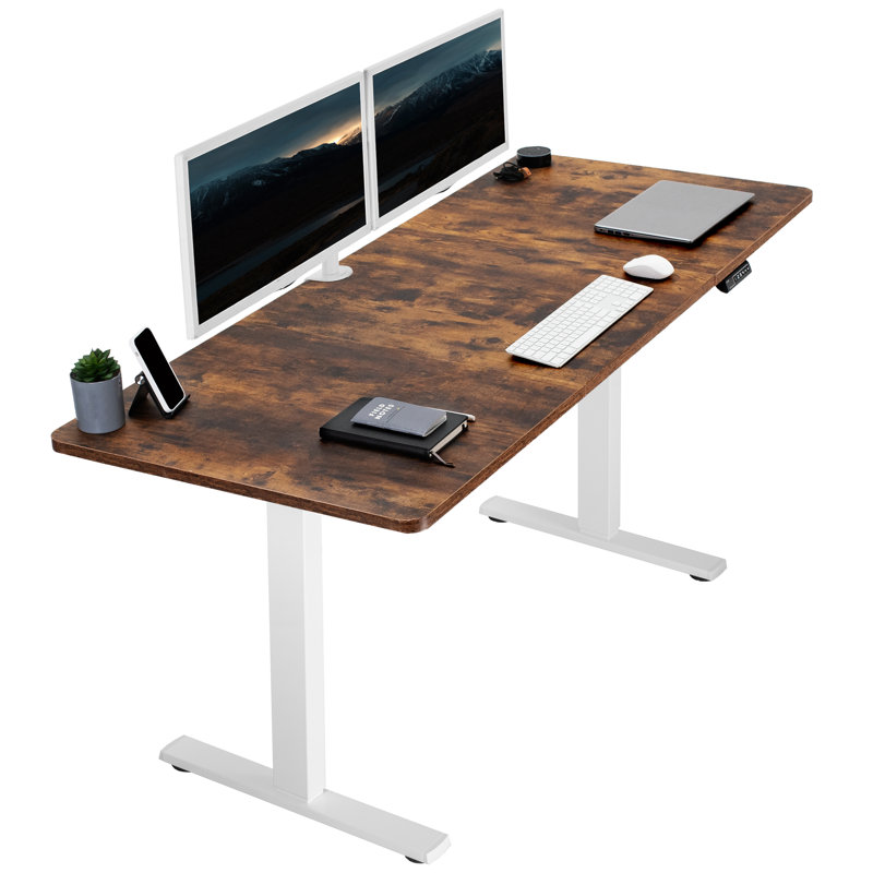 Vintage Brown & White Electric Adjustable Height Desk with Memory Presets