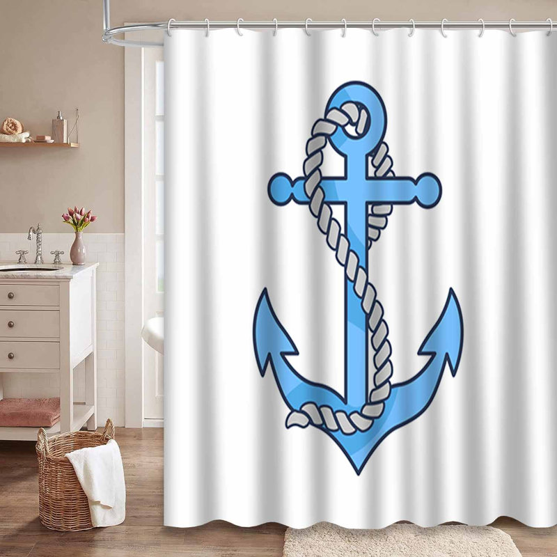 Rideau de douche à 12 crochets Blue Anchor, L 72 po x l 72 po